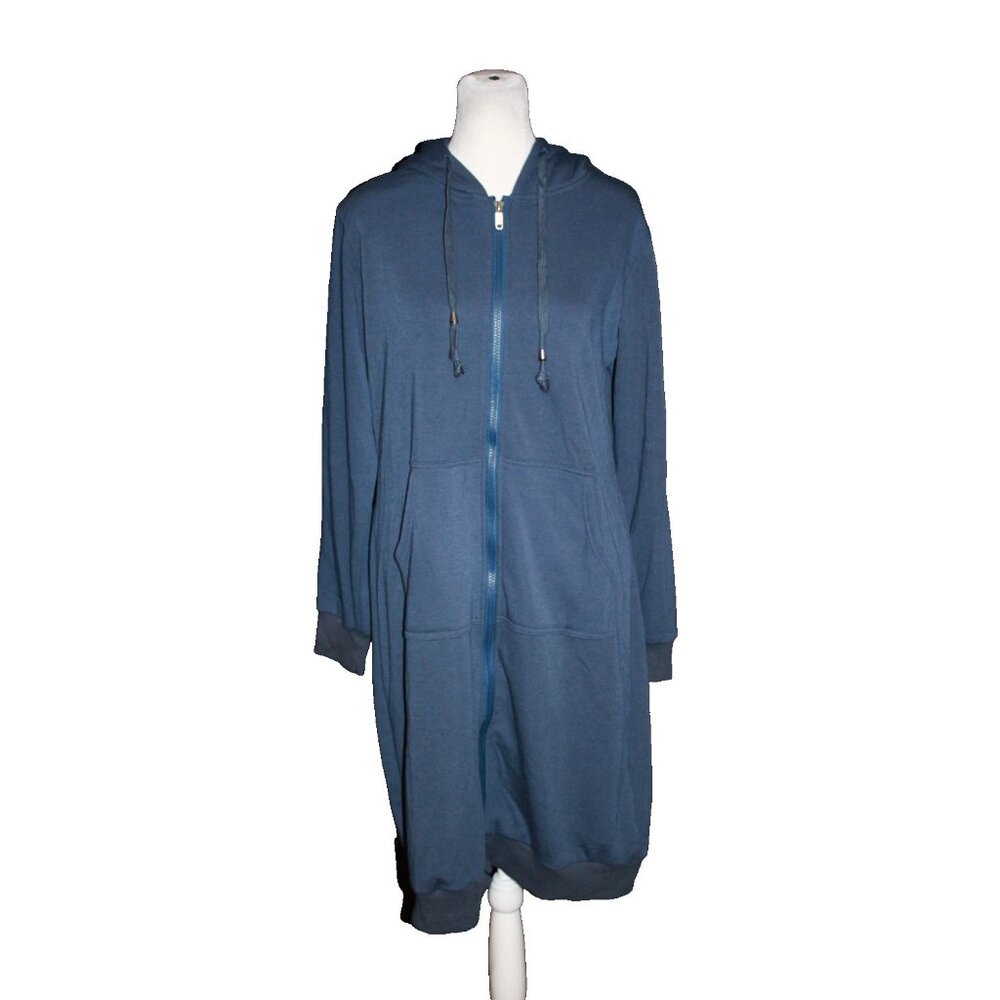 Zeagoo Blue Hooded Zip Front Midi Dress Sweatshirt Athleisure Women's Size M
